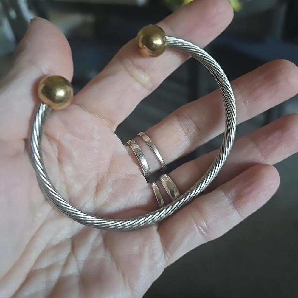 7 inch, Vintage Sphere Ball Gold Tone Tips Silver Tone Cuff Bracelet